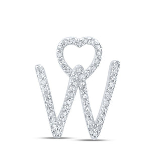Diamond Initial & Letter Pendant | 10kt White Gold Womens Round Diamond W Heart Letter Pendant 1/6 Cttw | Splendid Jewellery GND