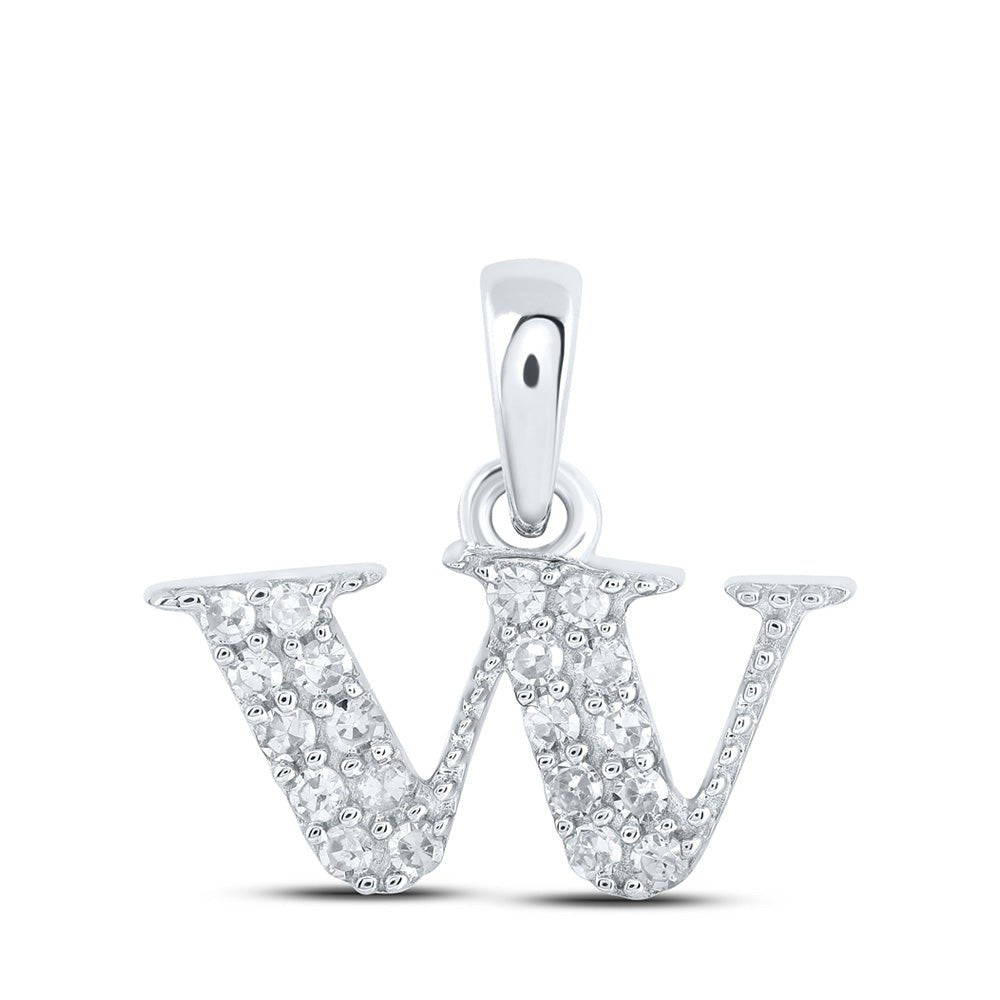 Diamond Initial & Letter Pendant | 10kt White Gold Womens Round Diamond W Initial Letter Pendant 1/10 Cttw | Splendid Jewellery GND