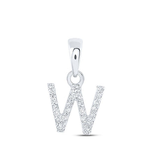 Diamond Initial & Letter Pendant | 10kt White Gold Womens Round Diamond W Initial Letter Pendant 1/20 Cttw | Splendid Jewellery GND
