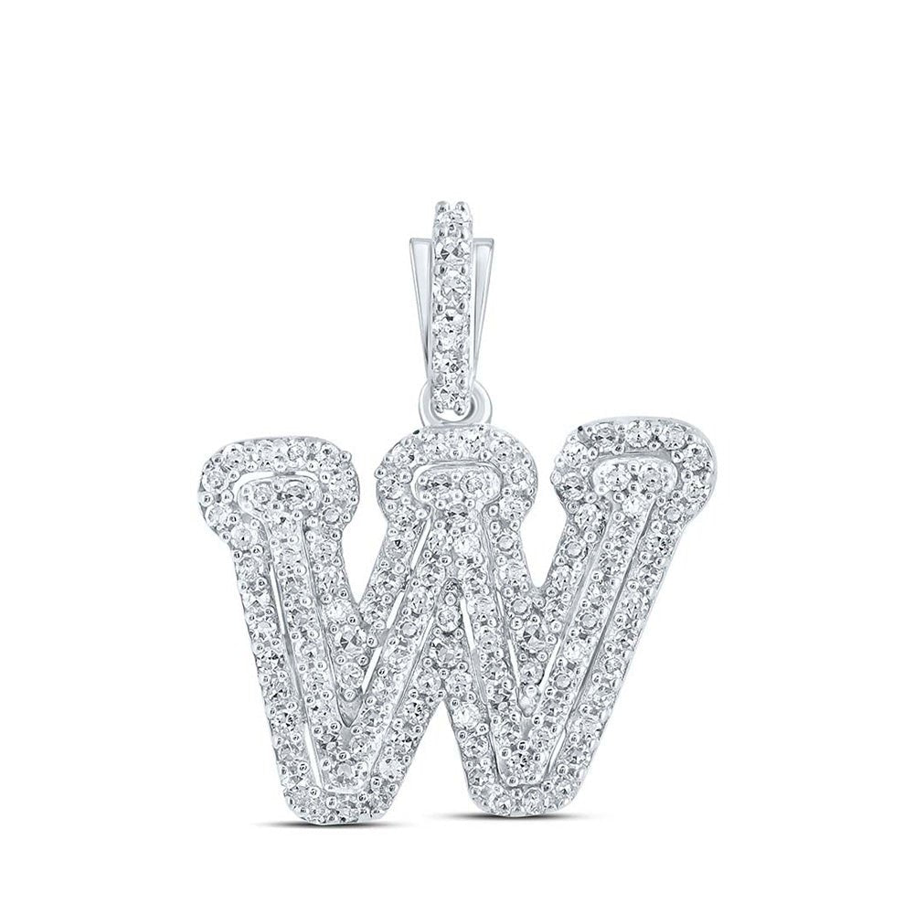 Diamond Initial & Letter Pendant | 10kt White Gold Womens Round Diamond W Initial Letter Pendant 1/3 Cttw | Splendid Jewellery GND