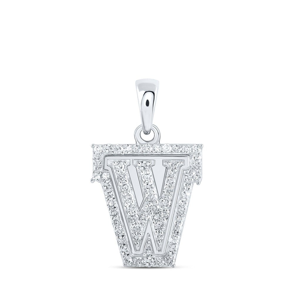 Diamond Initial & Letter Pendant | 10kt White Gold Womens Round Diamond W Initial Letter Pendant 1/5 Cttw | Splendid Jewellery GND