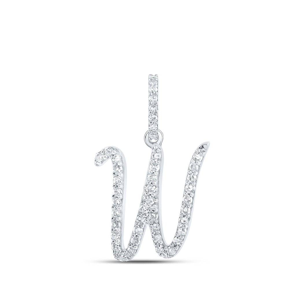 Diamond Initial & Letter Pendant | 10kt White Gold Womens Round Diamond W Initial Letter Pendant 1/6 Cttw | Splendid Jewellery GND