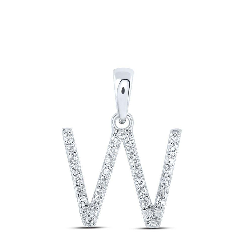 Diamond Initial & Letter Pendant | 10kt White Gold Womens Round Diamond W Initial Letter Pendant 1/8 Cttw | Splendid Jewellery GND