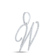 Load image into Gallery viewer, Radiant Reflections: 10kt White Gold Diamond Initial &amp; Letter Pendant Side view from the 10Kt White Gold Womens Round Diamond W Initial Letter Pendant 5 8 Cttwpin217080 collection by Splendid Jewellery