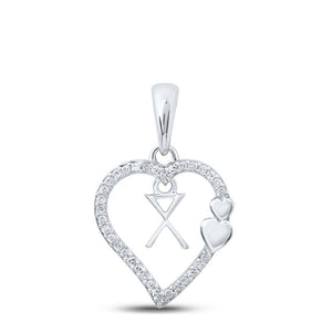 Diamond Initial & Letter Pendant | 10kt White Gold Womens Round Diamond X Heart Letter Pendant 1/10 Cttw | Splendid Jewellery GND