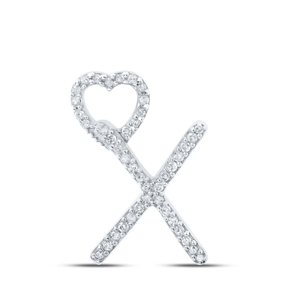 Diamond Initial & Letter Pendant | 10kt White Gold Womens Round Diamond X Heart Letter Pendant 1/8 Cttw | Splendid Jewellery GND