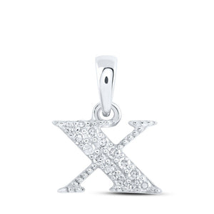 Diamond Initial & Letter Pendant | 10kt White Gold Womens Round Diamond X Initial Letter Pendant 1/12 Cttw | Splendid Jewellery GND