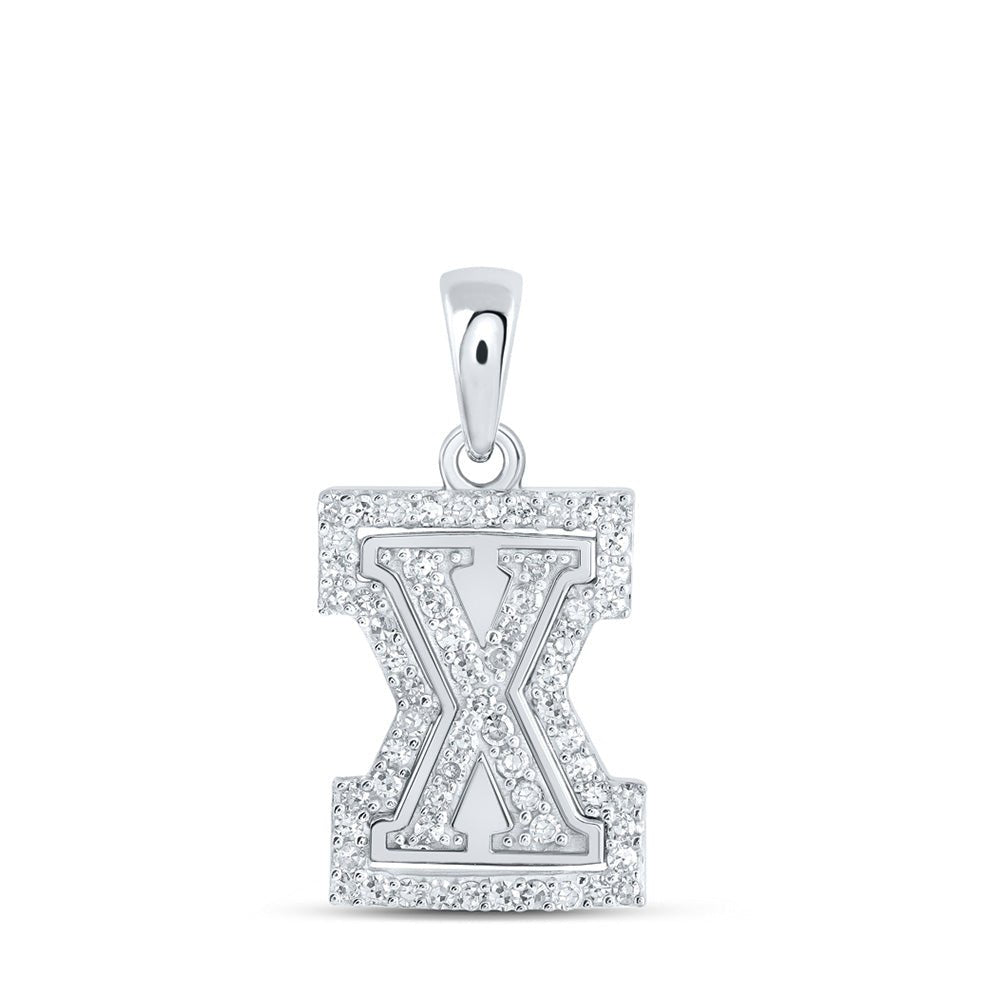 Diamond Initial & Letter Pendant | 10kt White Gold Womens Round Diamond X Initial Letter Pendant 1/5 Cttw | Splendid Jewellery GND