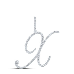 Diamond Initial & Letter Pendant | 10kt White Gold Womens Round Diamond X Initial Letter Pendant 5/8 Cttw | Splendid Jewellery GND