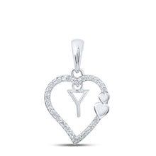Load image into Gallery viewer, 10kt White Gold Diamond Initial &amp; Letter Pendant - Personalized Elegance Top view from the 10Kt White Gold Womens Round Diamond Y Heart Letter Pendant 1 10 Cttwpin213659 collection by Splendid Jewellery
