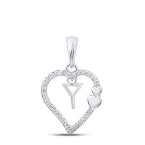 Diamond Initial & Letter Pendant | 10kt White Gold Womens Round Diamond Y Heart Letter Pendant 1/10 Cttw | Splendid Jewellery GND