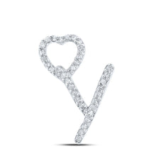 Load image into Gallery viewer, 10kt White Gold Diamond Initial Heart Pendant - Personalized Jewelry for Her Top view from the 10Kt White Gold Womens Round Diamond Y Heart Letter Pendant 1 10 Cttwpin213910 collection by Splendid Jewellery