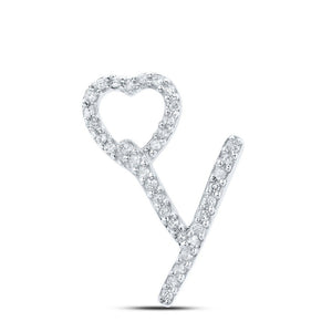 Diamond Initial & Letter Pendant | 10kt White Gold Womens Round Diamond Y Heart Letter Pendant 1/10 Cttw | Splendid Jewellery GND