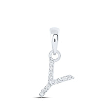 Load image into Gallery viewer, Y Initial Diamond Pendant in 10kt White Gold - A Personalized Touch of Elegance Top view from the 10Kt White Gold Womens Round Diamond Y Initial Letter Pendant 03 Cttwpin216648 collection by Splendid Jewellery