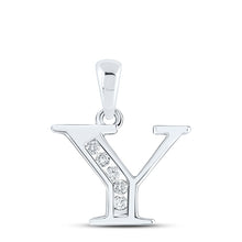 Load image into Gallery viewer, 10kt White Gold Diamond Initial Pendant - Sparkling Letter &quot;Y&quot; Necklace Top view from the 10Kt White Gold Womens Round Diamond Y Initial Letter Pendant 1 20 Cttwpin280674 collection by Splendid Jewellery