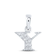 Load image into Gallery viewer, 10kt White Gold Diamond Initial Pendant | Elegant Round Y Letter Pendant with 1/20 Cttw Diamonds | Splendid Jewellery Top view from the 10Kt White Gold Womens Round Diamond Y Initial Letter Pendant 1 20 Cttwpin216266 collection by Splendid Jewellery