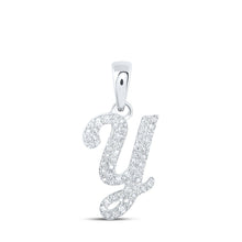 Load image into Gallery viewer, Sparkling Diamond Initial Necklace | 10kt White Gold Round Diamond Y Initial Pendant 1/5 Cttw | Splendid Jewellery Top view from the 10Kt White Gold Womens Round Diamond Y Initial Letter Pendant 1 5 Cttwpin216942 collection by Splendid Jewellery