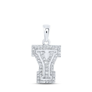 Diamond Initial & Letter Pendant | 10kt White Gold Womens Round Diamond Y Initial Letter Pendant 1/6 Cttw | Splendid Jewellery GND