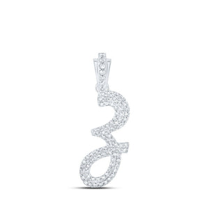Diamond Initial & Letter Pendant | 10kt White Gold Womens Round Diamond Z Cursive Initial Letter Pendant 1/3 Cttw | Splendid Jewellery GND