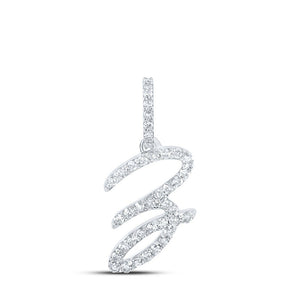 Diamond Initial & Letter Pendant | 10kt White Gold Womens Round Diamond Z Cursive Letter Pendant 1/6 Cttw | Splendid Jewellery GND