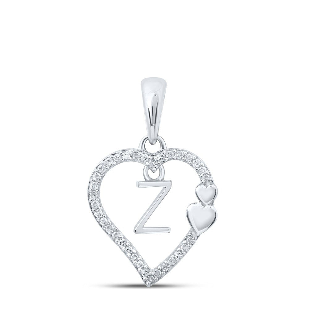 Diamond Initial & Letter Pendant | 10kt White Gold Womens Round Diamond Z Heart Letter Pendant 1/10 Cttw | Splendid Jewellery GND