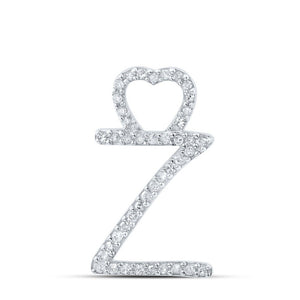 Diamond Initial & Letter Pendant | 10kt White Gold Womens Round Diamond Z Heart Letter Pendant 1/8 Cttw | Splendid Jewellery GND