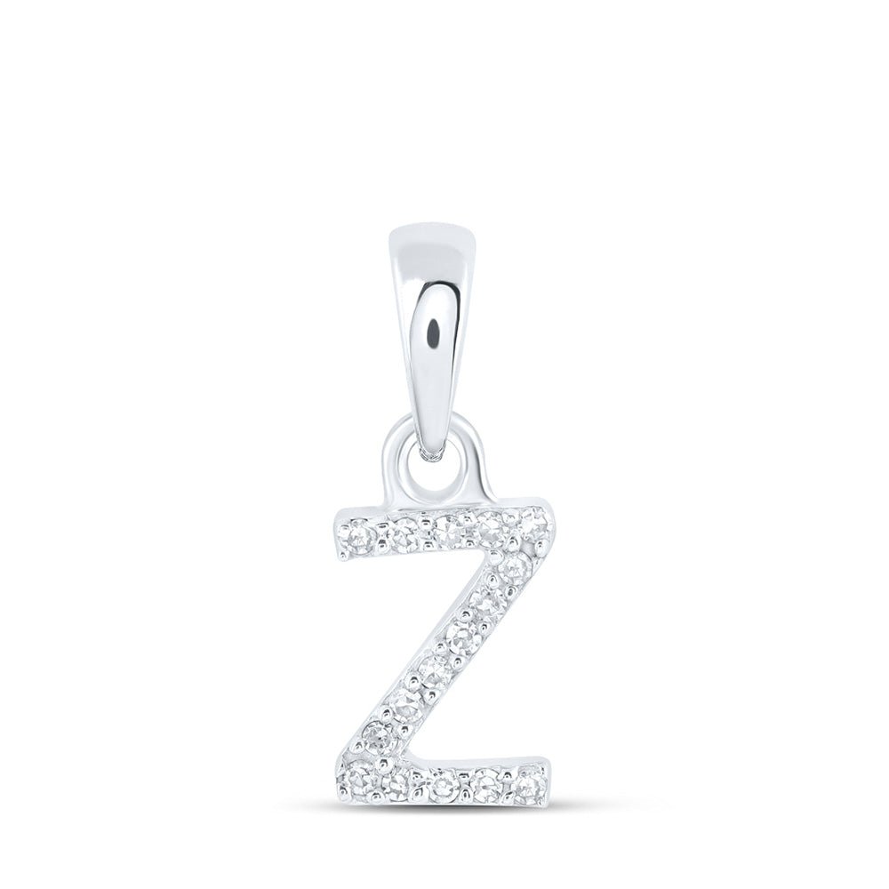 Diamond Initial & Letter Pendant | 10kt White Gold Womens Round Diamond Z Initial Letter Pendant .03 Cttw | Splendid Jewellery GND