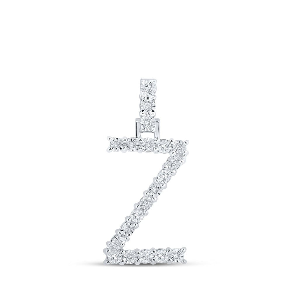 Diamond Initial & Letter Pendant | 10kt White Gold Womens Round Diamond Z Initial Letter Pendant 1/10 Cttw | Splendid Jewellery GND