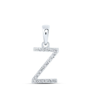 Diamond Initial & Letter Pendant | 10kt White Gold Womens Round Diamond Z Initial Letter Pendant 1/10 Cttw | Splendid Jewellery GND