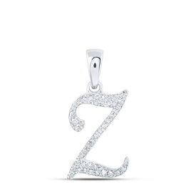 Zara's Dazzling Diamond Initial Pendant: 10kt White Gold, Personalized Elegance Top view from the 10Kt White Gold Womens Round Diamond Z Initial Letter Pendant 1 10 Cttwpin216944 collection by Splendid Jewellery