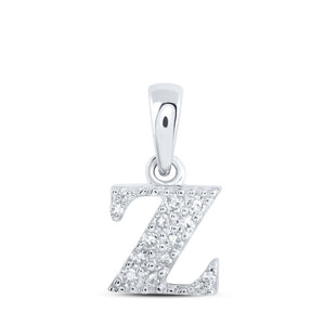 Diamond Initial & Letter Pendant | 10kt White Gold Womens Round Diamond Z Initial Letter Pendant 1/20 Cttw | Splendid Jewellery GND