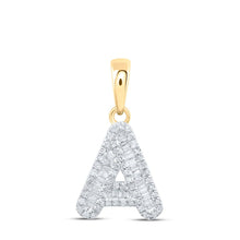 Load image into Gallery viewer, 10kt Yellow Gold Baguette Diamond A Initial Pendant | Personalized Elegance in Dazzling Brilliance product  Top View from Splendid Jewellery