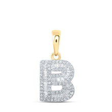 Load image into Gallery viewer, 10kt Yellow Gold Baguette Diamond Initial Pendant - Personalized Elegance in Sparkling Brilliance product  Top View from Splendid Jewellery
