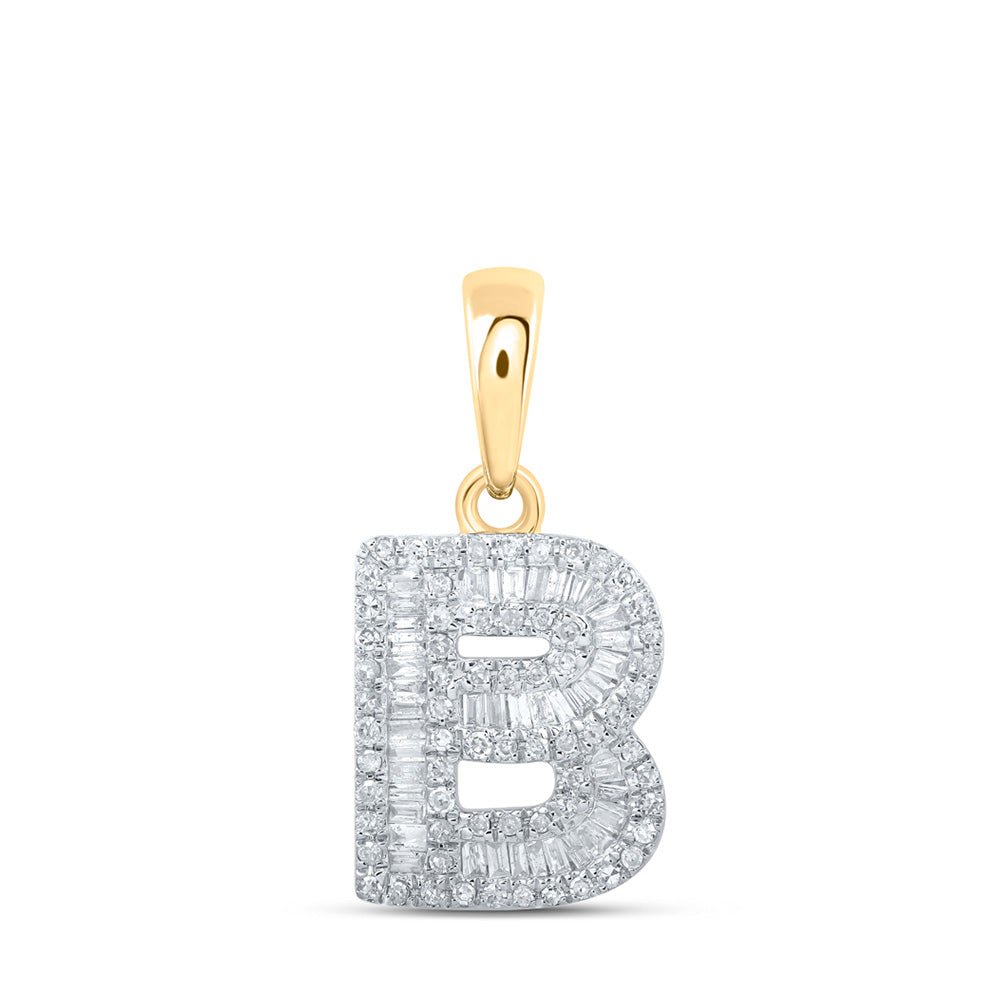 Diamond Initial & Letter Pendant | 10kt Yellow Gold Womens Baguette Diamond B Initial Letter Pendant 3/8 Cttw | Splendid Jewellery GND