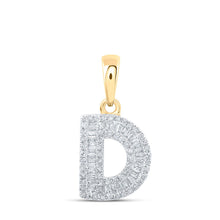 Load image into Gallery viewer, Dazzling Diamond Initial Pendant - 10kt Yellow Gold Baguette Diamond D Initial Letter Pendant 1/3 Cttw product  Top View from Splendid Jewellery