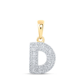 Dazzling Diamond Initial Pendant - 10kt Yellow Gold Baguette Diamond D Initial Letter Pendant 1/3 Cttw product  Top View from Splendid Jewellery
