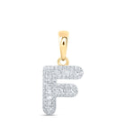 Radiant Reflections: 10kt Yellow Gold Baguette Diamond F Initial Pendant product  Top View from Splendid Jewellery
