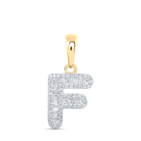 Radiant Reflections: 10kt Yellow Gold Baguette Diamond F Initial Pendant product  Top View from Splendid Jewellery