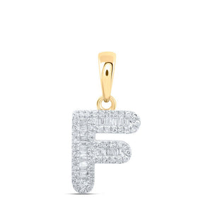 Diamond Initial & Letter Pendant | 10kt Yellow Gold Womens Baguette Diamond F Initial Letter Pendant 1/3 Cttw | Splendid Jewellery GND