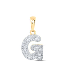 Load image into Gallery viewer, 10kt Yellow Gold Baguette Diamond G Initial Pendant - A Dazzling Expression of Elegance product  Top View from Splendid Jewellery