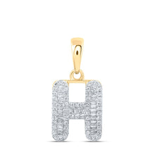 Load image into Gallery viewer, 10kt Yellow Gold Baguette Diamond H Initial Pendant - A Captivating Treasure product  Top View from Splendid Jewellery