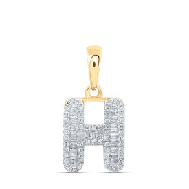 10kt Yellow Gold Baguette Diamond H Initial Pendant - A Captivating Treasure product  Top View from Splendid Jewellery