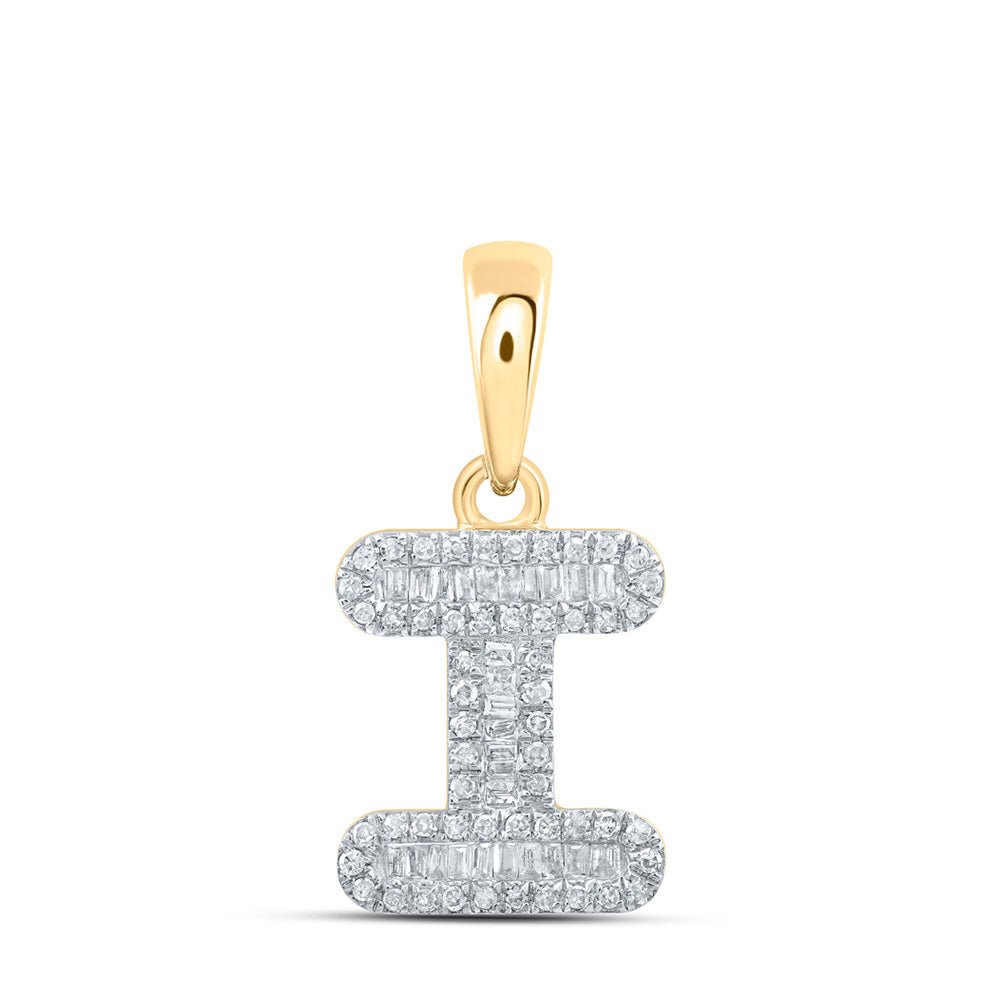 Diamond Initial & Letter Pendant | 10kt Yellow Gold Womens Baguette Diamond I Initial Letter Pendant 1/3 Cttw | Splendid Jewellery GND