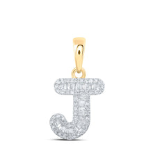 Load image into Gallery viewer, 10kt Yellow Gold Baguette Diamond Initial Pendant | Personalized Elegance and Dazzling Brilliance product  Top View from Splendid Jewellery