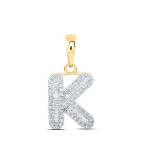 Radiant Reflections: 10kt Yellow Gold Baguette Diamond Initial Pendant product  Top View from Splendid Jewellery