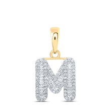 Load image into Gallery viewer, 10kt Yellow Gold Baguette Diamond M Initial Pendant - A Stunning Symbol of Elegance and Sophistication product  Top View from Splendid Jewellery