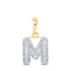 10kt Yellow Gold Baguette Diamond M Initial Pendant - A Stunning Symbol of Elegance and Sophistication product  Top View from Splendid Jewellery