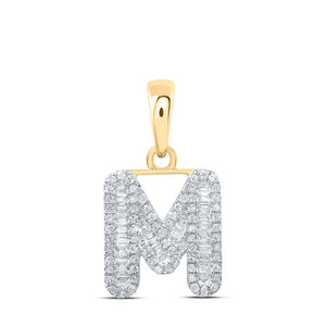 Diamond Initial & Letter Pendant | 10kt Yellow Gold Womens Baguette Diamond M Initial Letter Pendant 3/8 Cttw | Splendid Jewellery GND