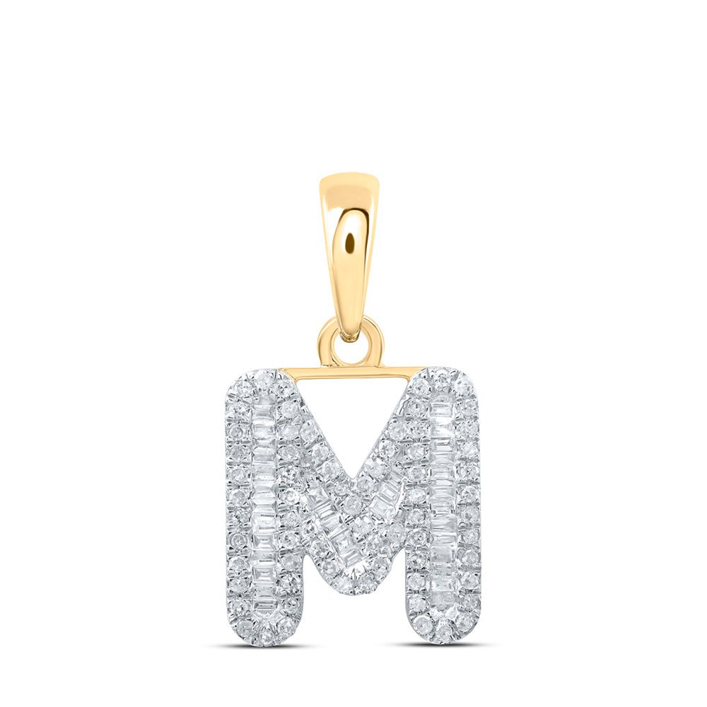 Diamond Initial & Letter Pendant | 10kt Yellow Gold Womens Baguette Diamond M Initial Letter Pendant 3/8 Cttw | Splendid Jewellery GND