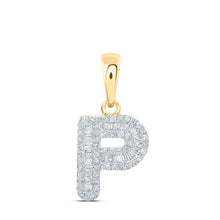 Load image into Gallery viewer, Enchanting Baguette Diamond Initial Pendant in 10kt Yellow Gold product  Top View from Splendid Jewellery